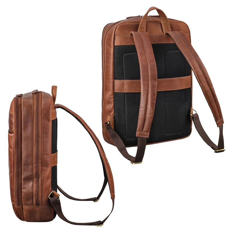 "Leo" Leder Rucksack mit Laptop-Fach 15,6 Zoll und Rückenbelüftung