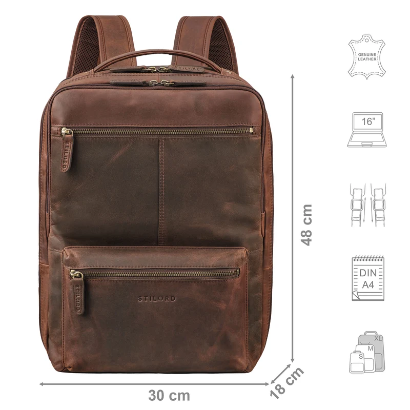 "Daryl" XL Rucksack Herren Leder 16 Zoll mit Trolley Halterung