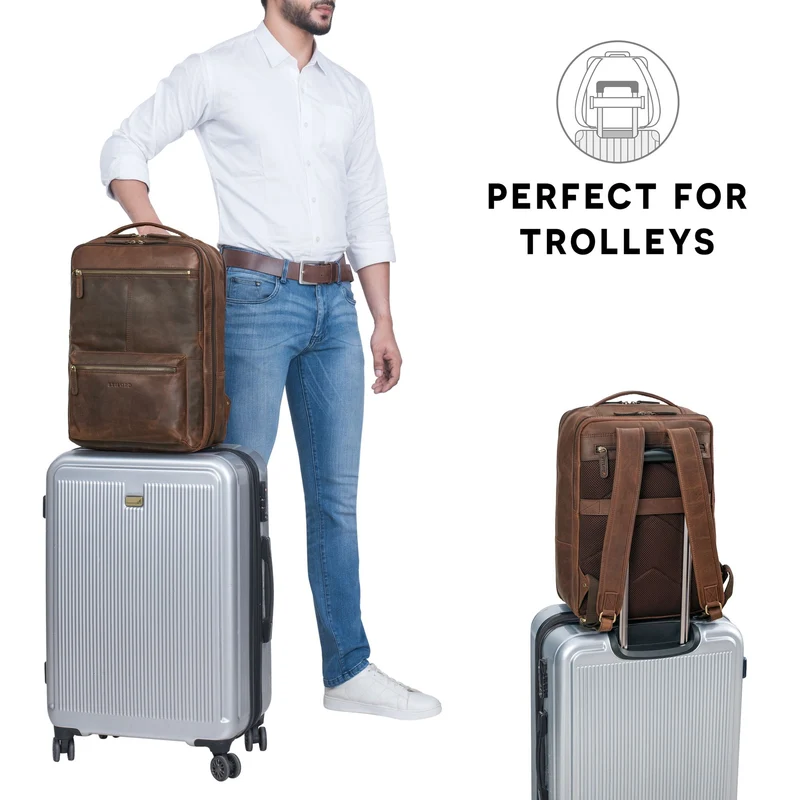 "Daryl" XL Rucksack Herren Leder 16 Zoll mit Trolley Halterung