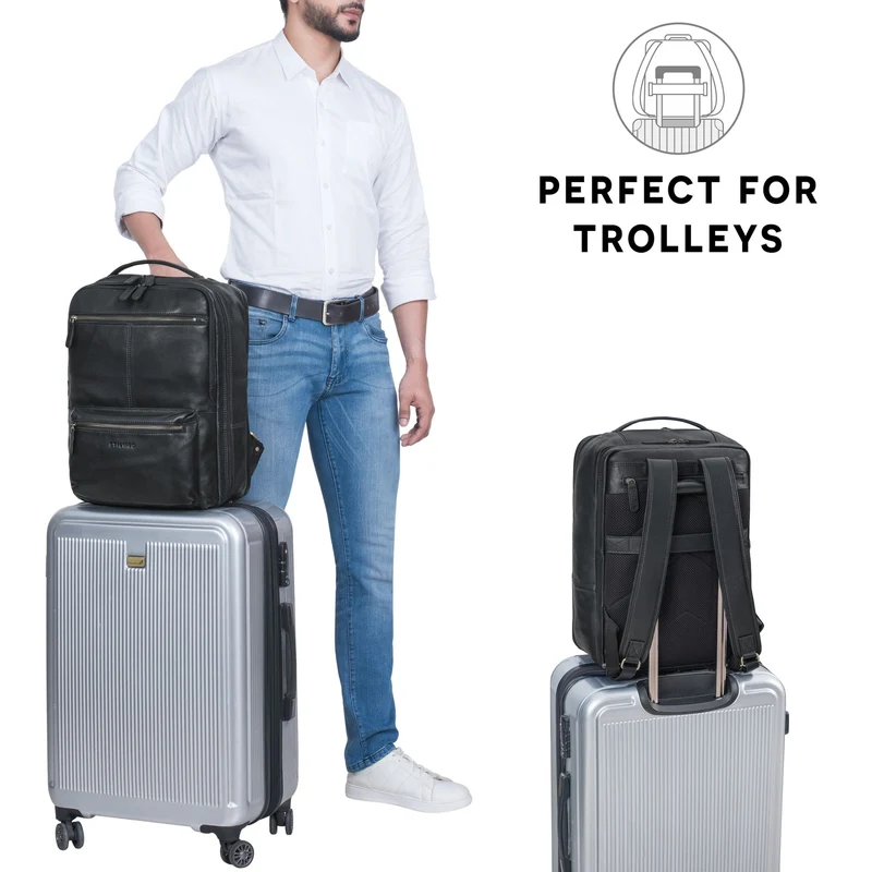 "Daryl" XL Rucksack Herren Leder 16 Zoll mit Trolley Halterung