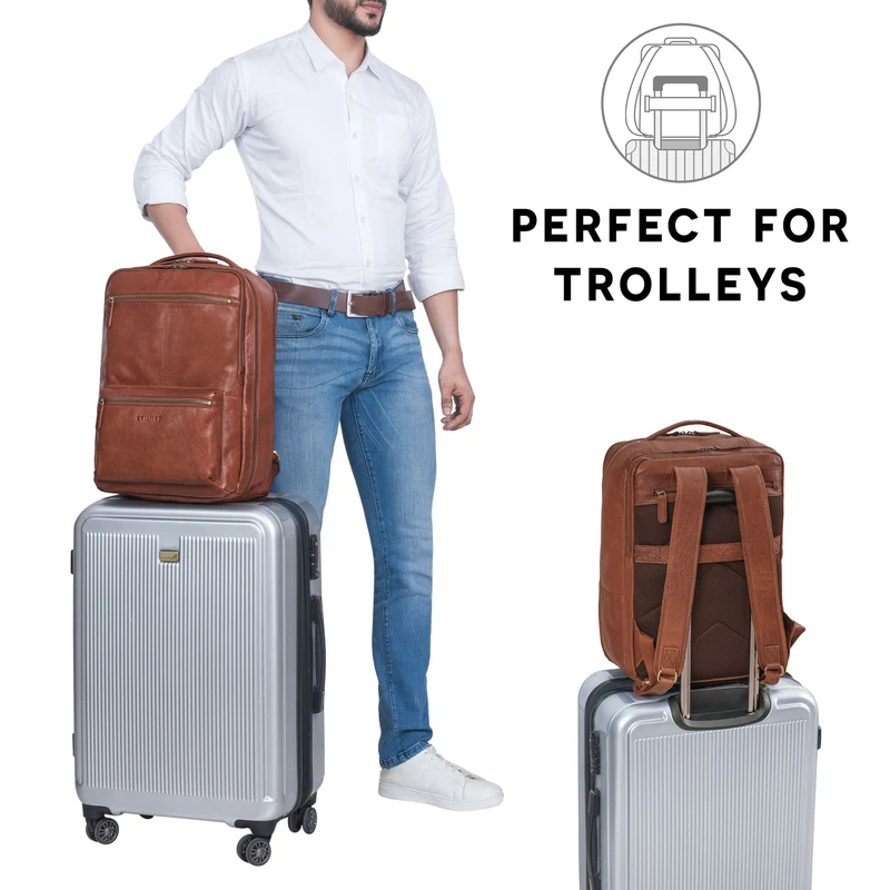 "Daryl" XL Rucksack Herren Leder 16 Zoll mit Trolley Halterung