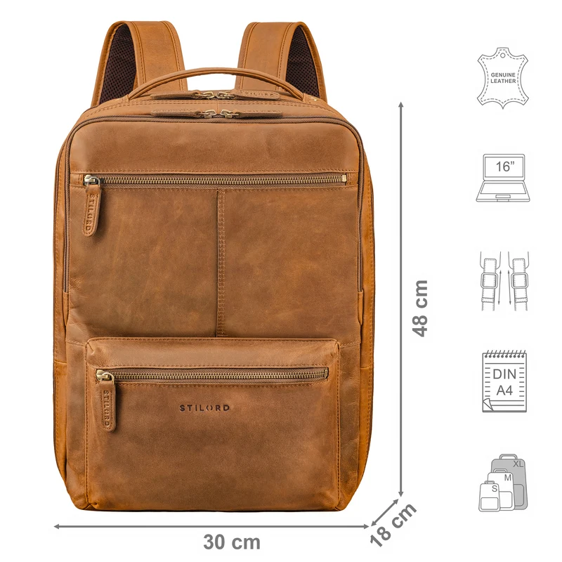 "Daryl" XL Rucksack Herren Leder 16 Zoll mit Trolley Halterung