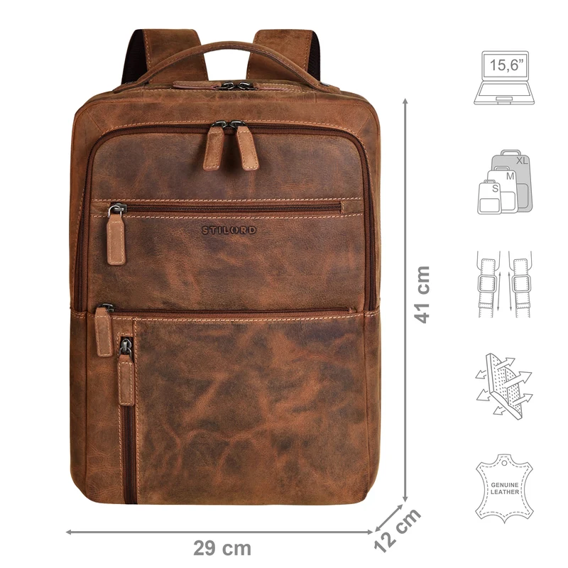 "Brad" Business Leder Laptoprucksack 15,6 Zoll Herren und Damen Groß