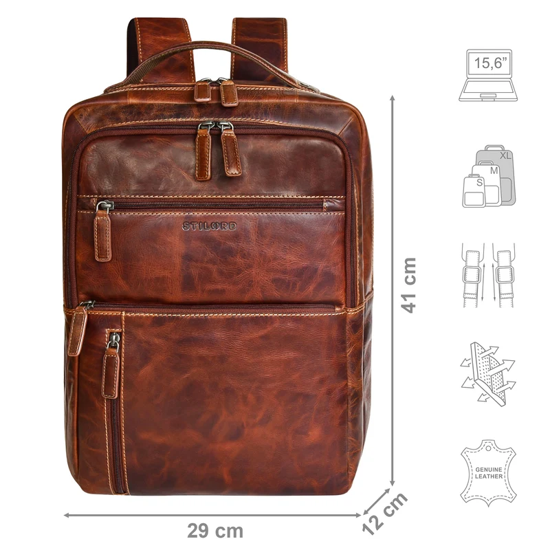 "Brad" Business Leder Laptoprucksack 15,6 Zoll Herren und Damen Groß