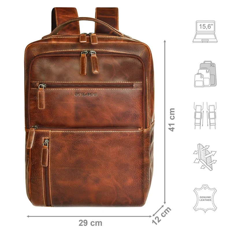 "Brad" Business Leder Laptoprucksack 15,6 Zoll Herren und Damen Groß