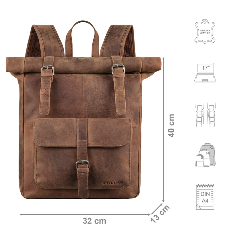 "Herakles" XL Leder Rolltop Rucksack 17 Zoll