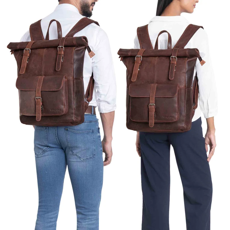 "Herakles" XL Leder Rolltop Rucksack 17 Zoll