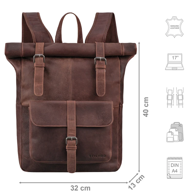 "Herakles" XL Leder Rolltop Rucksack 17 Zoll