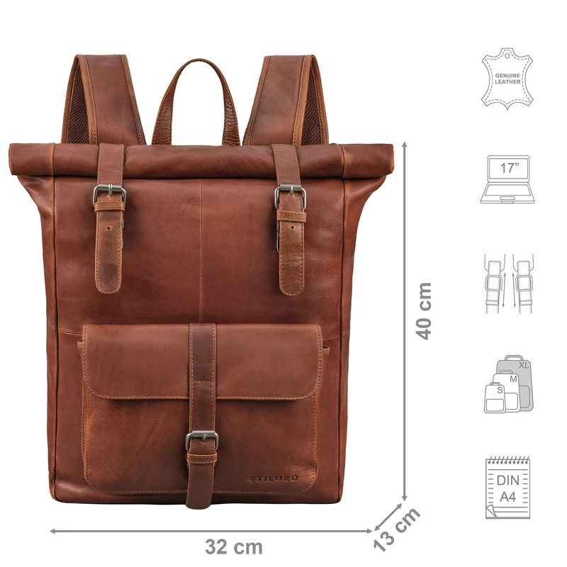 "Herakles" XL Leder Rolltop Rucksack 17 Zoll