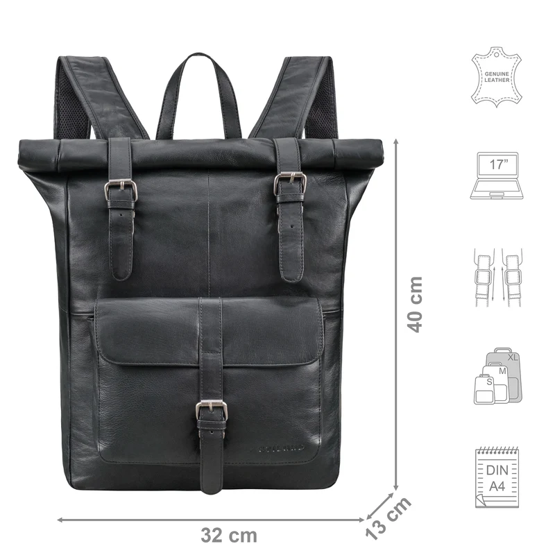 "Herakles" XL Leder Rolltop Rucksack 17 Zoll