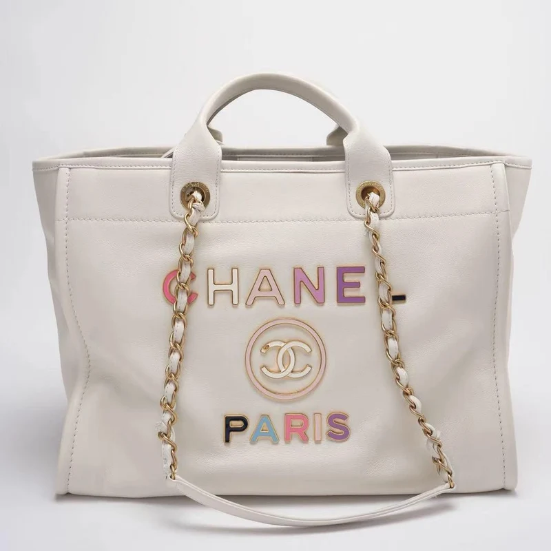 Chanel Deauville Tragetasche mit Beutel, Emaille, Weiß, Mehrfarbig (Limitierte Ausgabe Frühjahr/Sommer 2022)