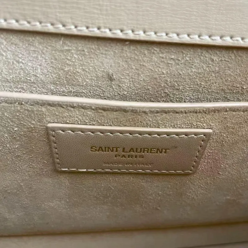 Saint Laurent Sunset Bag Medium Kalbsleder Monogramm Beige mit goldenen Beschlägen