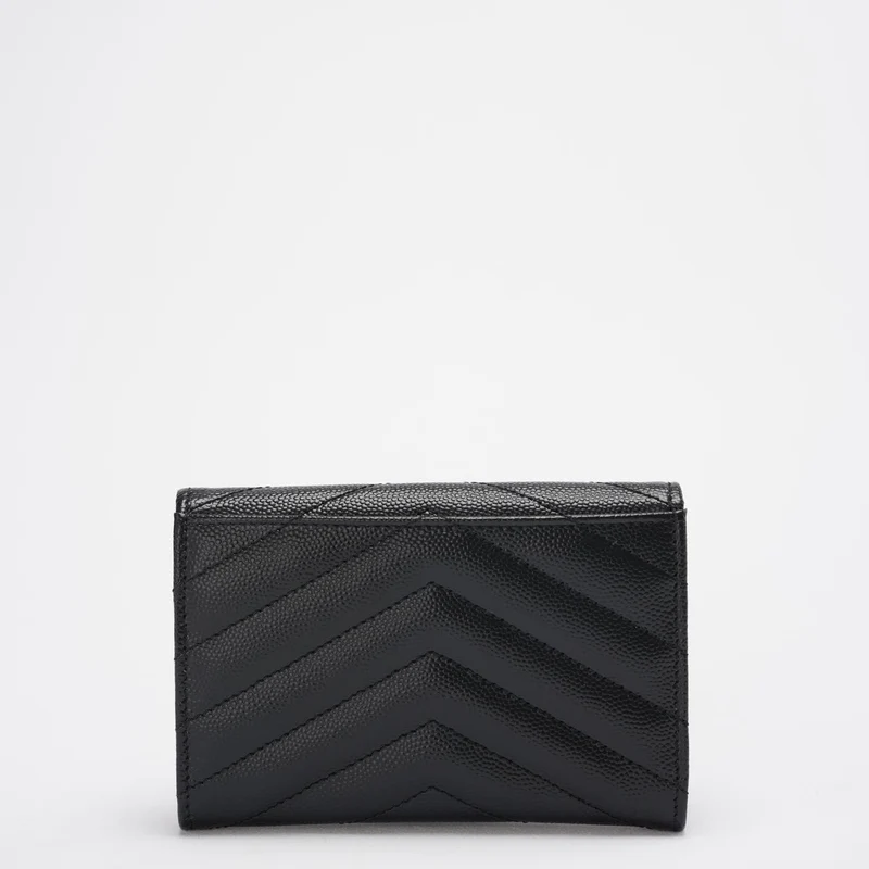 Saint Laurent Kleines Monogramm-Portemonnaie aus schwarzem Leder mit goldenem YSL-Logo