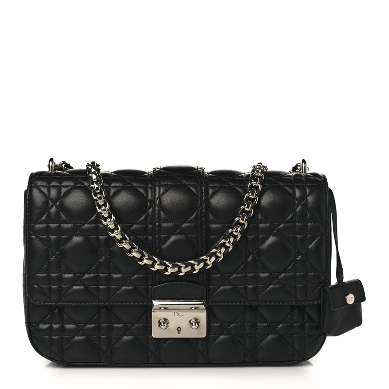 Dior Miss Dior Umhängetasche aus schwarzem Lammleder mit silberner Hardware