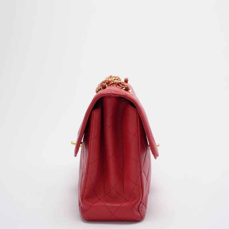 Chanel Vintage Red Classic Timeless Double Flap Bag mit 24 Karat Gold Hardware Double Side