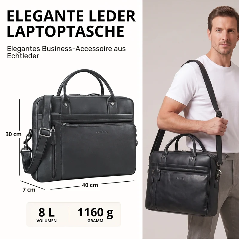 "Jared" Hochwertige Laptoptasche 16 Zoll Leder Herren