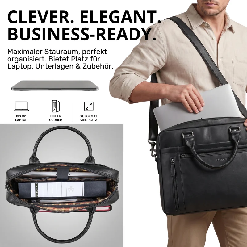 "Jared" Hochwertige Laptoptasche 16 Zoll Leder Herren