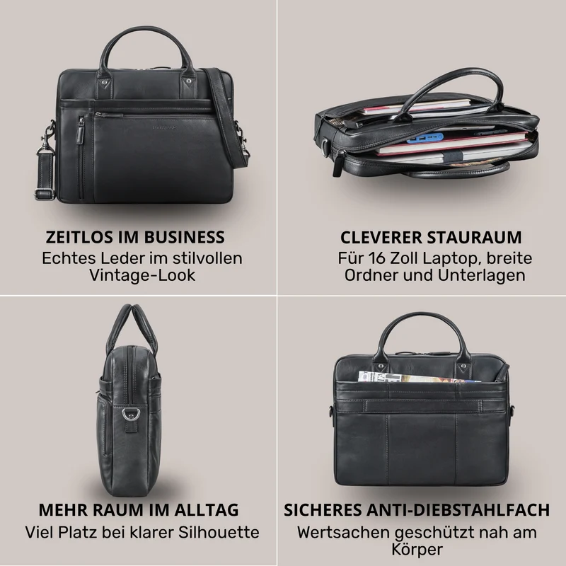 "Jared" Hochwertige Laptoptasche 16 Zoll Leder Herren