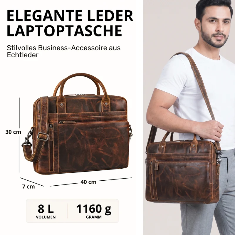 "Jared" Hochwertige Laptoptasche 16 Zoll Leder Herren