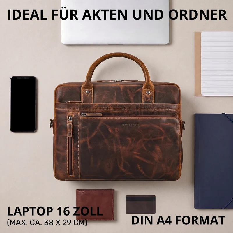 "Jared" Hochwertige Laptoptasche 16 Zoll Leder Herren