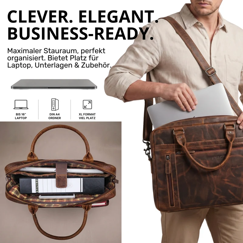 "Jared" Hochwertige Laptoptasche 16 Zoll Leder Herren