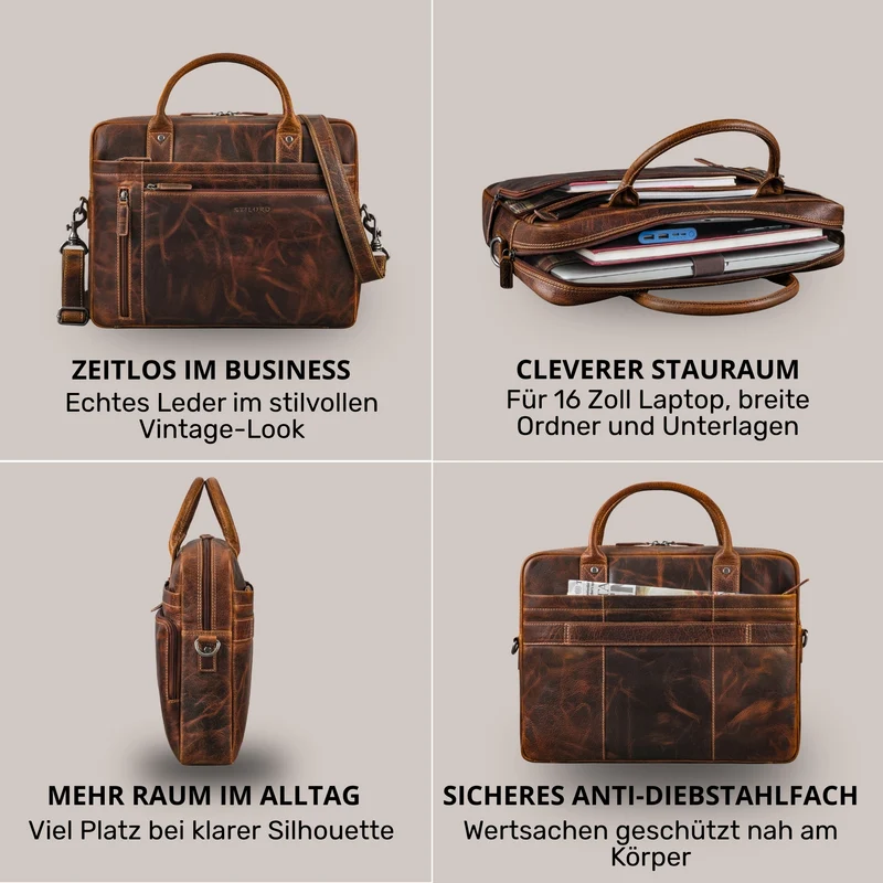"Jared" Hochwertige Laptoptasche 16 Zoll Leder Herren