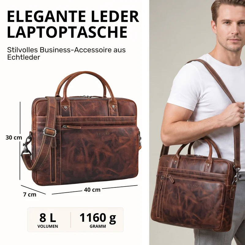"Jared" Hochwertige Laptoptasche 16 Zoll Leder Herren