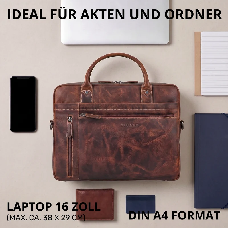 "Jared" Hochwertige Laptoptasche 16 Zoll Leder Herren