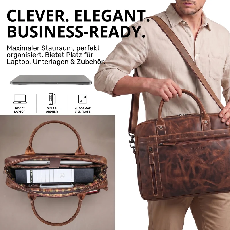 "Jared" Hochwertige Laptoptasche 16 Zoll Leder Herren