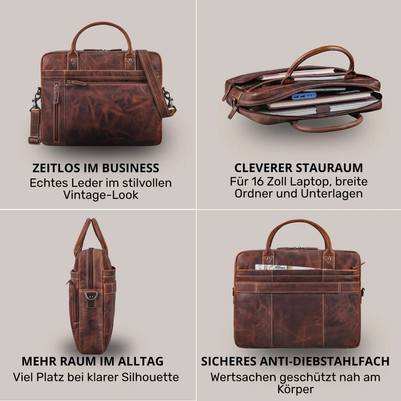 "Jared" Hochwertige Laptoptasche 16 Zoll Leder Herren