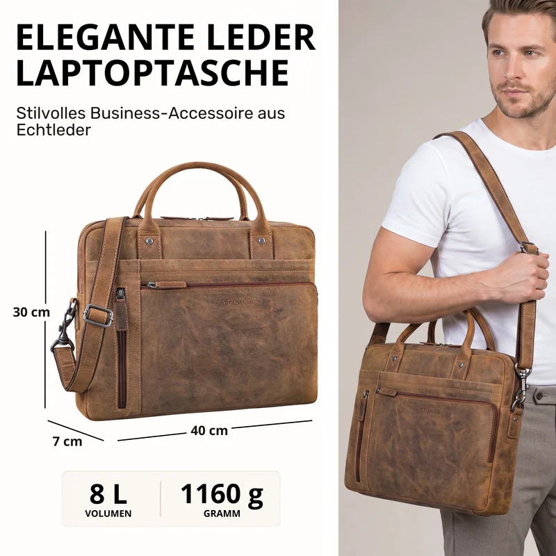"Jared" Hochwertige Laptoptasche 16 Zoll Leder Herren