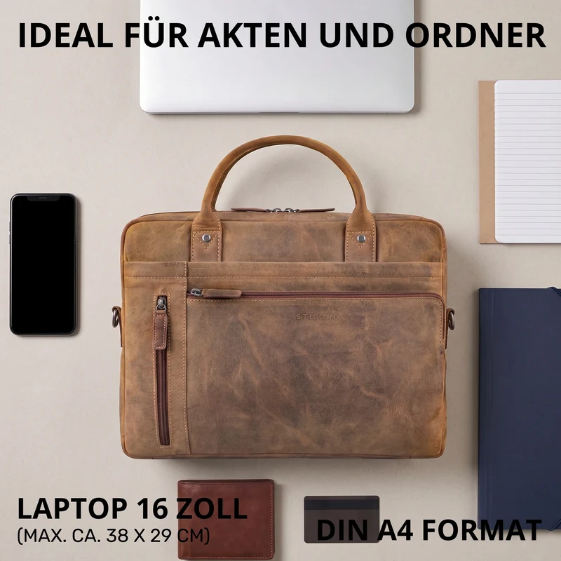 "Jared" Hochwertige Laptoptasche 16 Zoll Leder Herren
