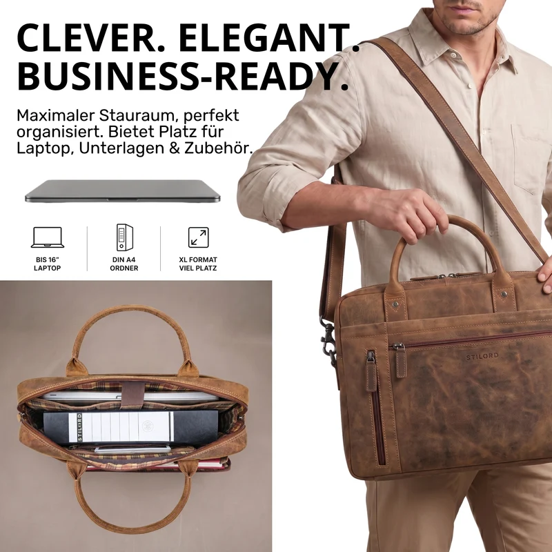 "Jared" Hochwertige Laptoptasche 16 Zoll Leder Herren