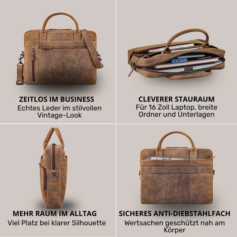 "Jared" Hochwertige Laptoptasche 16 Zoll Leder Herren