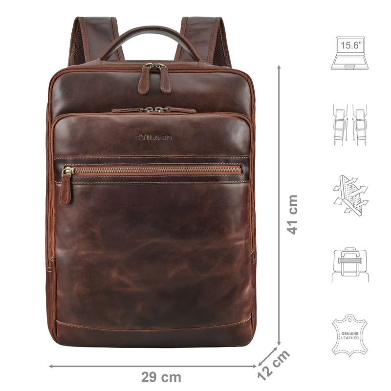 "Banks" Moderner Leder Rucksack Laptop 15,6 Zoll