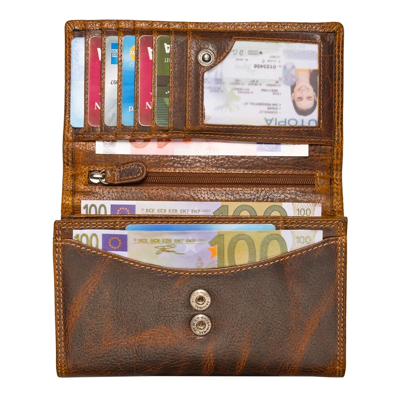 "Chloe" große Vintage Leder Geldbörse Damen mit RFID Schutz