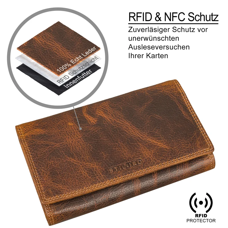 "Chloe" große Vintage Leder Geldbörse Damen mit RFID Schutz