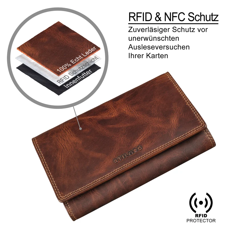 "Chloe" große Vintage Leder Geldbörse Damen mit RFID Schutz