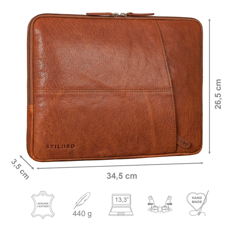 "Merkur" Vintage Aktenmappe Laptophülle Leder 13 - 14 Zoll Notebook