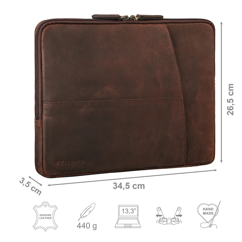 "Merkur" Vintage Aktenmappe Laptophülle Leder 13 - 14 Zoll Notebook