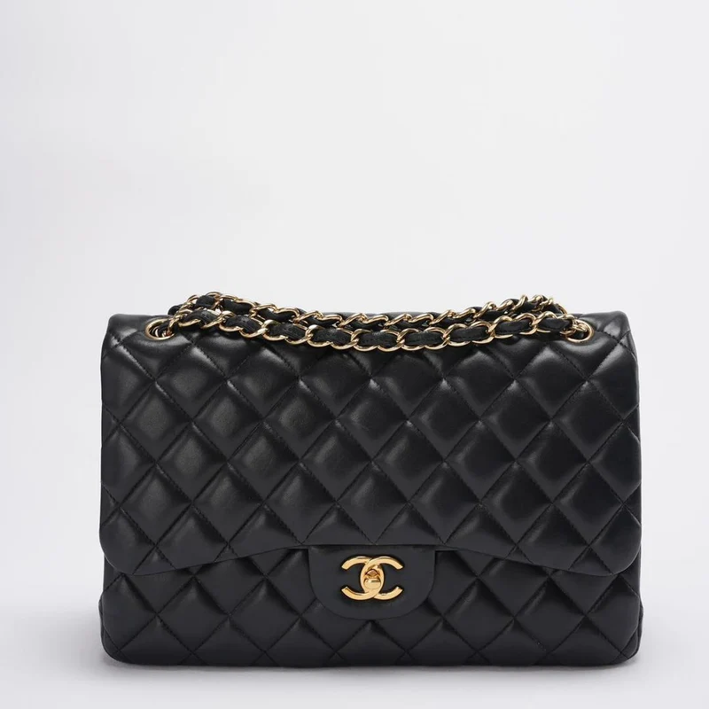 Chanel Timeless Classic Flap Bag Schwarzes Jumbo-Steppleder Goldbeschläge