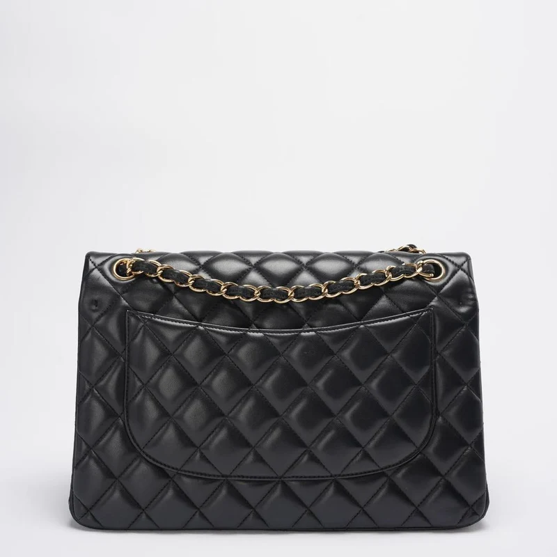 Chanel Timeless Classic Flap Bag Schwarzes Jumbo-Steppleder Goldbeschläge