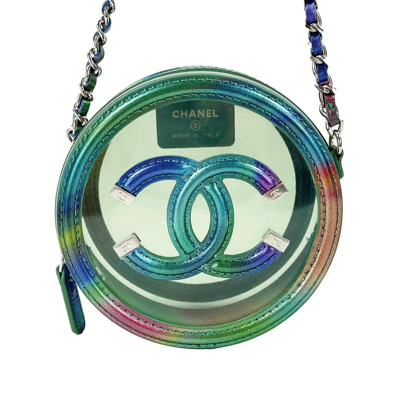 Chanel Grüne, mehrfarbige, filigrane, runde Clutch mit Ketten-Umhängetasche
