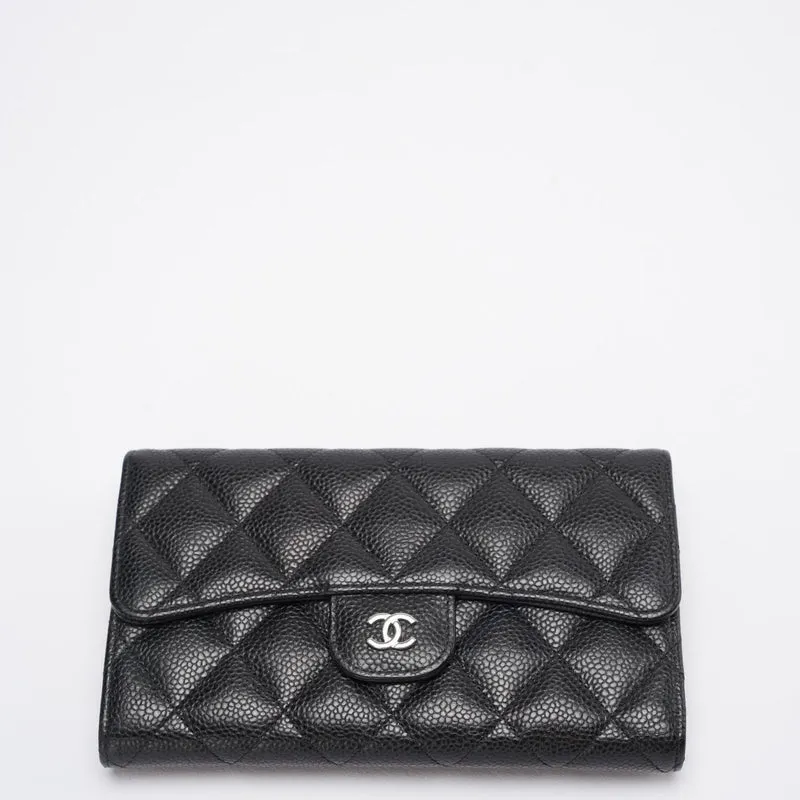 Chanel Black Caviar Classic Geldbörse mit langer Klappe