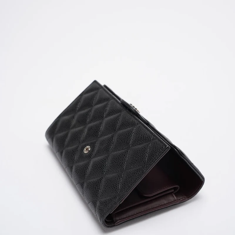 Chanel Black Caviar Classic Geldbörse mit langer Klappe