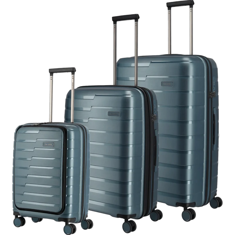 Travelite Air Base 4-Rollen Kofferset 3tlg. L/M/S mit Vortasche -Eisblau