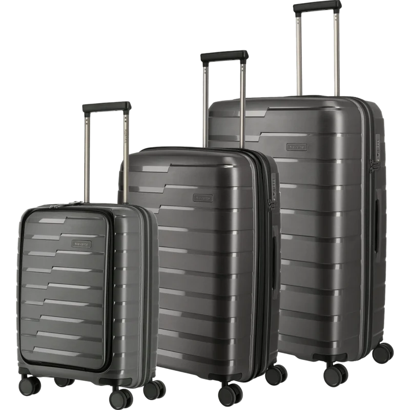 Travelite Air Base 4-Rollen Kofferset 3tlg. L/M/S mit Vortasche -Anthrazit