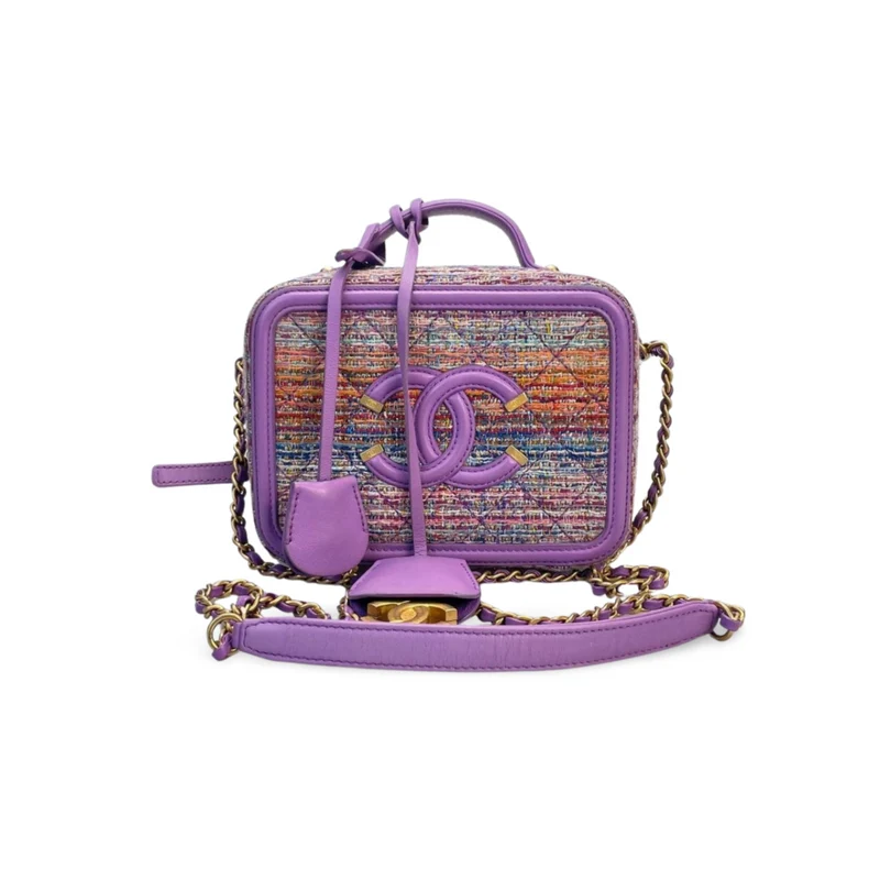 Chanel Tweed Kosmetiktasche mit goldenen Metallteilen, klein, mehrfarbig