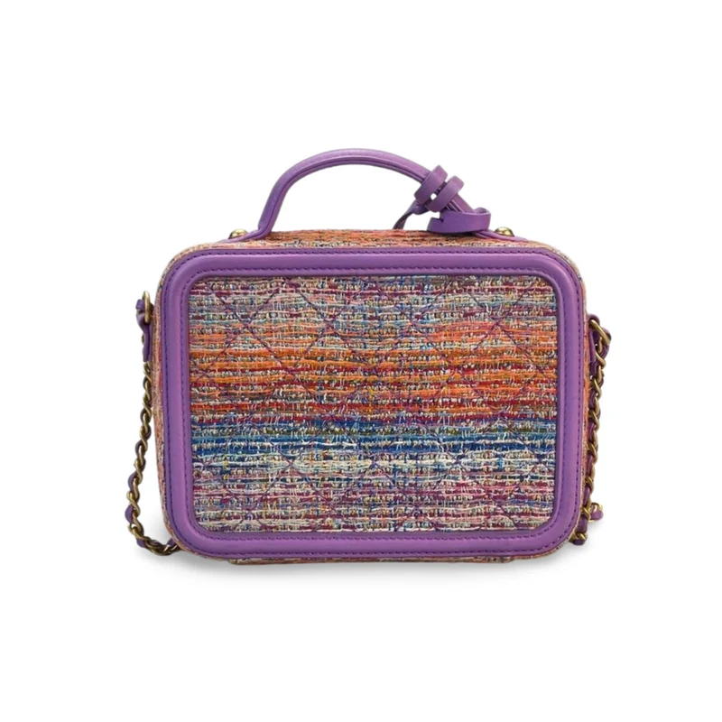 Chanel Tweed Kosmetiktasche mit goldenen Metallteilen, klein, mehrfarbig