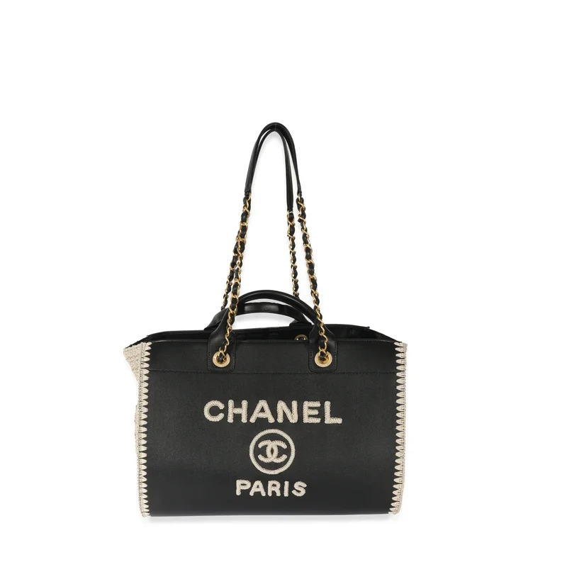Chanel Schwarze große Deauville-Einkaufstasche aus Kalbsleder, limitierte Auflage